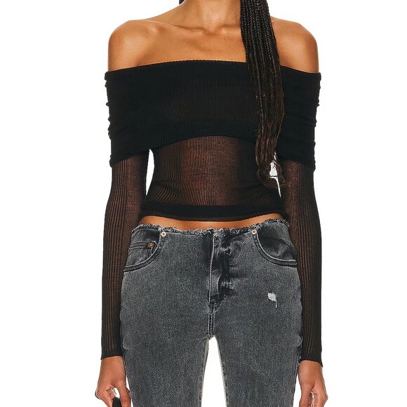 SER.O.YA Off-Shoulder Sheer Mesh Top – Black – Excellent Condition - Picture 3 of 3
